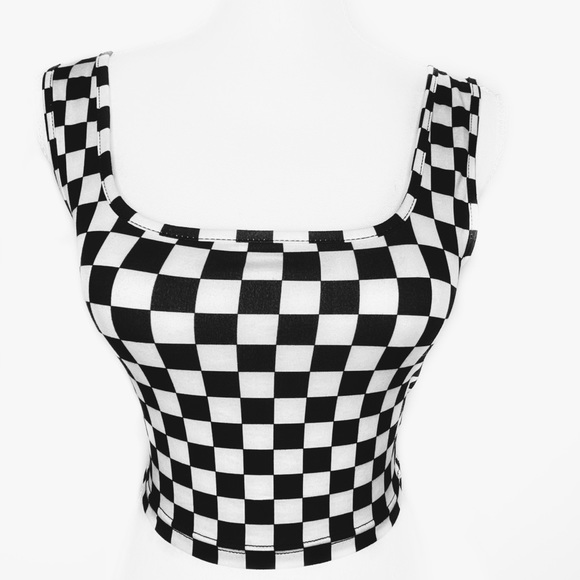 SHEIN | Tops | Shein Black White Checkered Cropped Tank Top S | Poshmark